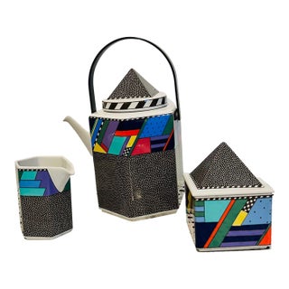 1990s Barbara Brenner for Rosenthal Scenario Metropol Memphis Style Porcelain Tea Set For Sale