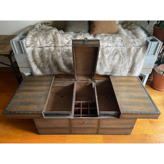 Horchow Rustic Mocha Oak Trunk Coffee Table For Sale In New York - Image 6 of 13