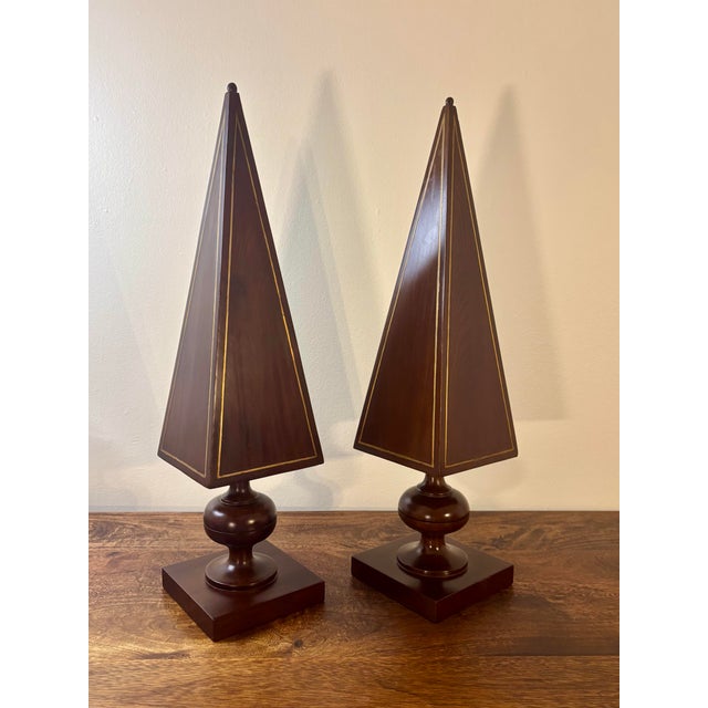Vintage Pair of Wooden Obelisks With Gilt Inlay - Architectural Decor For Sale In Miami - Image 6 of 8