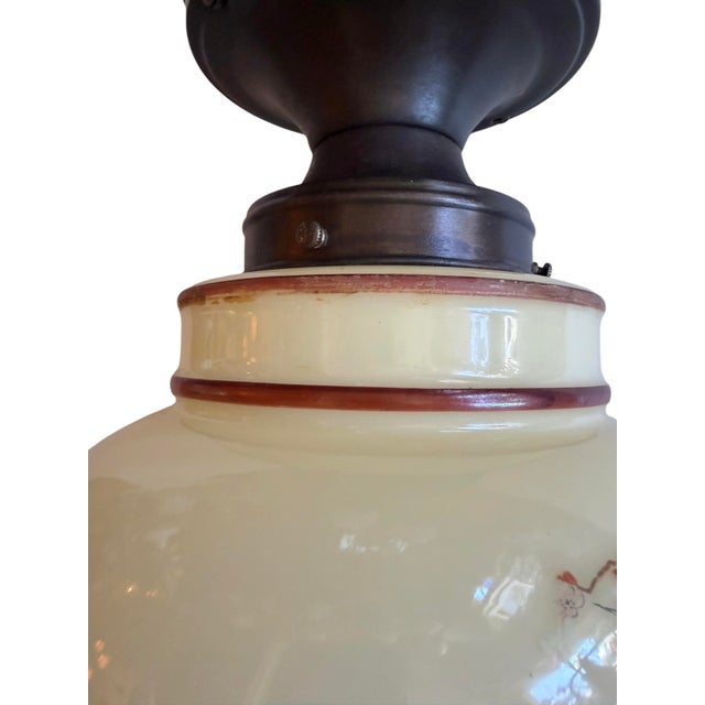 1930s Art Deco Ceiling Light Fixture With Painted Bird and Flower Motif For Sale In Los Angeles - Image 6 of 10