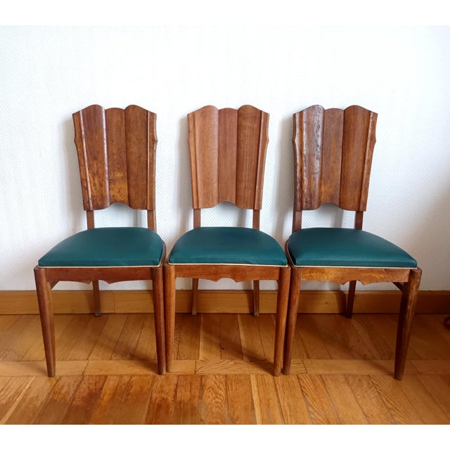 Wood Art Deco Chairs, 1940s, Set of 3 For Sale - Image 7 of 16