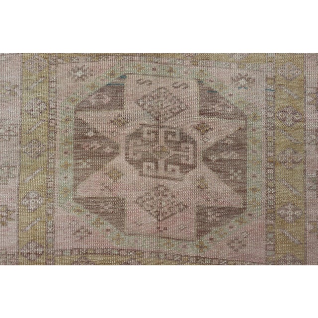 Antique Turkish Oushak Runner With Geometric Medallion Design 3'2" X 10'11" For Sale - Image 9 of 12