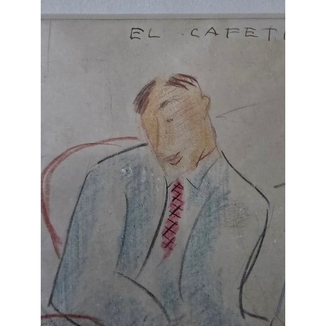 Vintage Mid Century Modern Signed Café Scene For Sale - Image 4 of 7