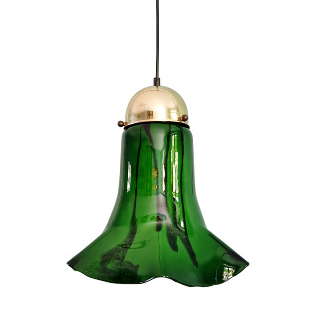 Green Marbled Opaline Glass Pendant Light from Peill & Putzler, 1970s For Sale