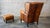 1970s Vintage Art Deco Distressed Cognac Leather Wingback Chair & Ottoman For Sale - Image 11 of 16