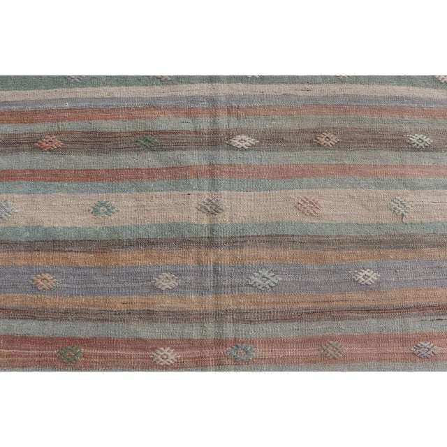 Mid 20th Century Colorful Vintage Turkish Flat-Weave Kilim Rug With Geometric Striped Design For Sale - Image 5 of 10