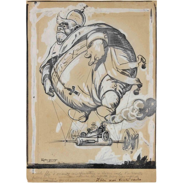 Gabriele Galantara, East Blue Sky (Pius X), Mixed Media on Paper, Early 20th Century For Sale