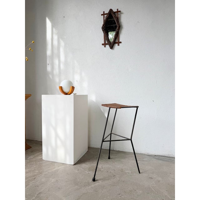 Mid-Century Modern Vintage Wicker and Metal Stool by Dennis Lennon, 1950 For Sale - Image 3 of 18