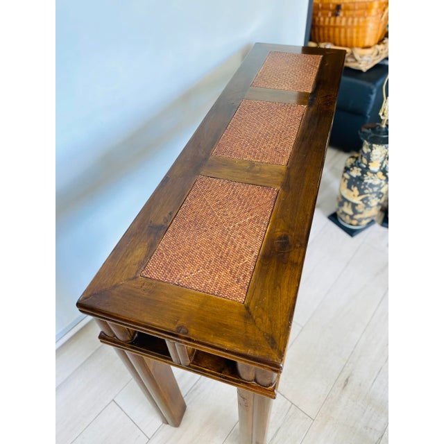 Early 20th Century Early 20th Century Elmwood Console Table With Woven Top Inset Ralph Lauren Style For Sale - Image 5 of 8