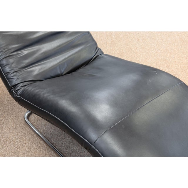 W. Schillig Daily Dreams Black Leather & Chrome Cantilever Chaise Lounge Chair For Sale - Image 4 of 8