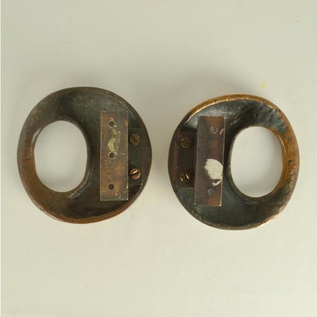 Gold Round Bronze Push Pull Relief Door Handles with Oval Grip, 1970s, Set of 2 For Sale - Image 8 of 10
