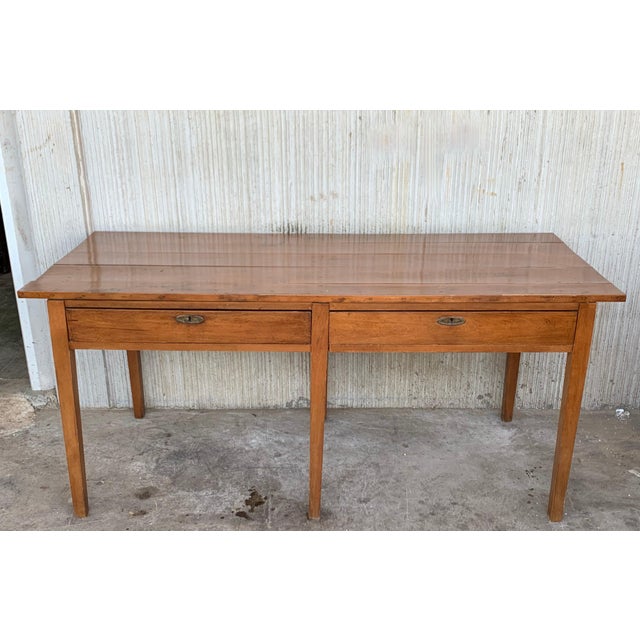Early 20th Spanish Mobila Country Farm Desk Table or Butcher Block For Sale - Image 16 of 18