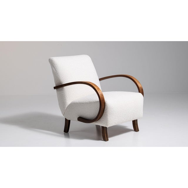 20th Century Czech Republic Warm Ivory Boucle Bentwood-Arm Lounge Chair For Sale - Image 11 of 11