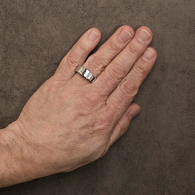 Early 21st Century Men's .925 Sterling Silver 1/2 Cttw Diamond Triple Three Stone Row Band Ring (H-I Color, I1-I2 Clarity) - Ring - Size 10 For Sale - Image 5 of 6