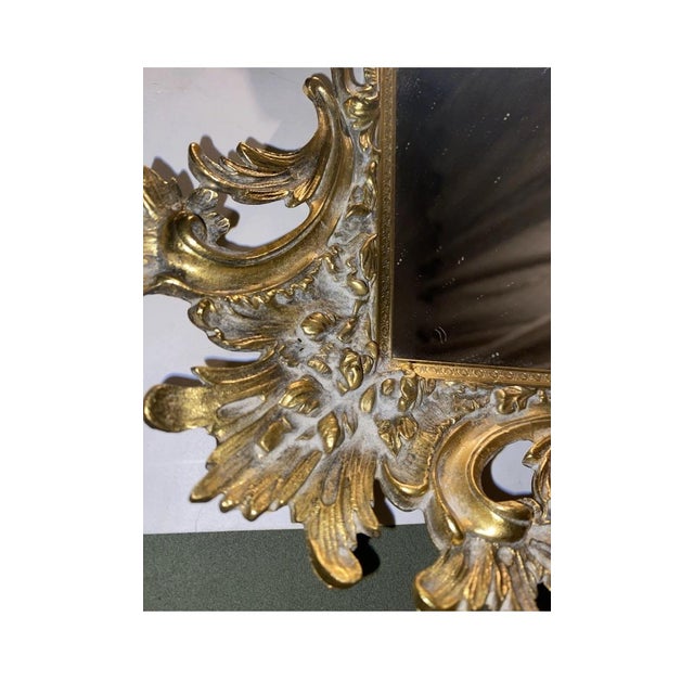 Ornate Gilt Metal Framed Mirrored Vanity Tray With Rococo-Detailing. Ornate Rococo-Style Gilded Cast Metal Table Mirror. For Sale In Miami - Image 6 of 11