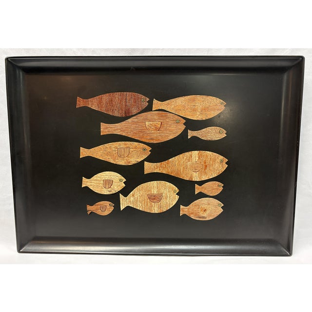 Mid Century Modern 'Couroc of Monterey' Inlaid Wood Fish Serving Tray For Sale - Image 9 of 16