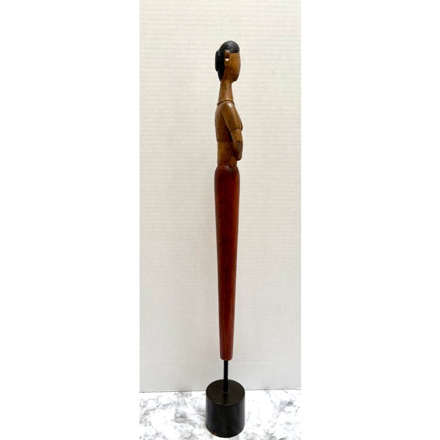 Wood Unique Vintage Tall Slender Figural Wood Decor Statue Accent For Sale - Image 7 of 8