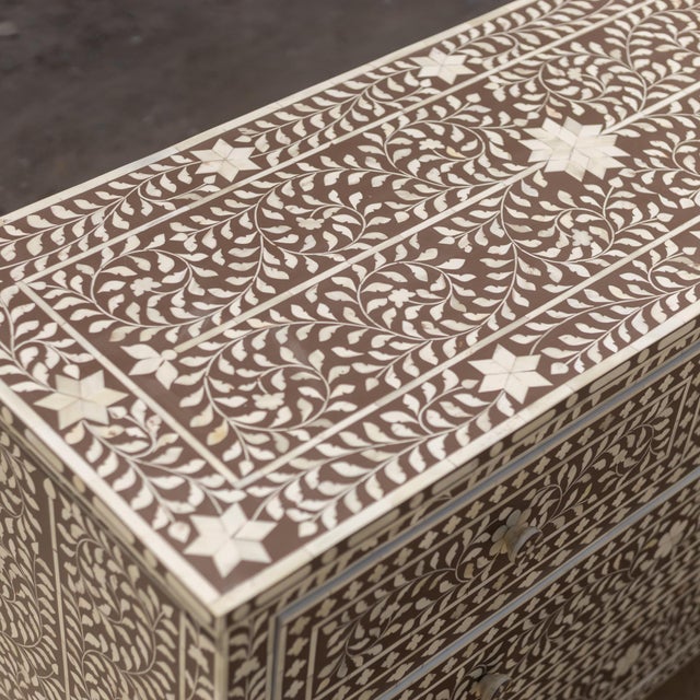 Not Yet Made - Made To Order Arabesque Bone Inlay Four Drawer Chest - Grey by House of Jaipur For Sale - Image 5 of 7