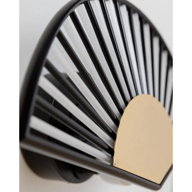 Hollywood Regency Fan-Shaped Glass Tubes and Gilt Metal Wall Lamp, Italy, 1980s For Sale - Image 10 of 11