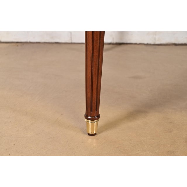 Henredon Style French Regency Louis XVI Carved Mahogany and Burl Wood Extension Dining Table, Newly Refinished For Sale - Image 12 of 14