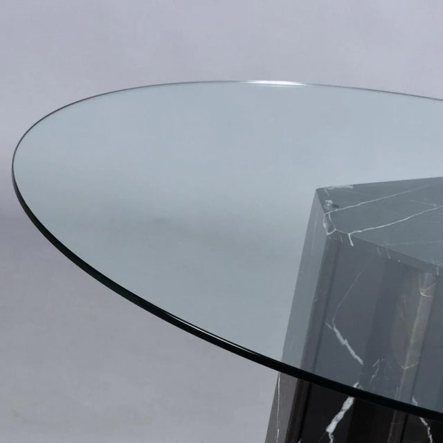 Glass Round Glass Dining Table With Black Marble Pedestal Base For Sale - Image 7 of 11