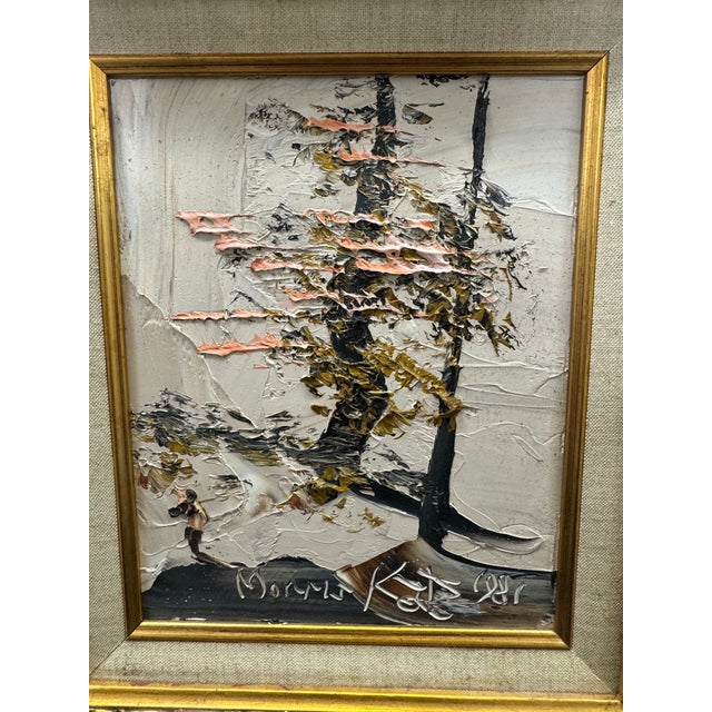 The Morris Katz signed 1981 original landscape oil painting features an 8x10 framed impasto style artwork depicting a...
