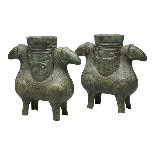 Archaistic Chinese Ram Zun Applied and Natural Patina Pre 1930 Post 1900 For Sale