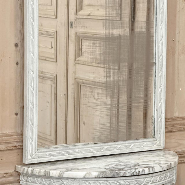 Antique Italian Louis XVI Painted Marble Top Demilune Console With Trumeau Mirror For Sale - Image 10 of 18