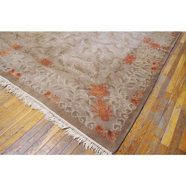 1930s Tan Champagne Foliate Antique Chinese Art Deco Rug 10'2" X 13'9" Handknotted Wool Carpet For Sale In New York - Image 6 of 6