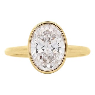 2.48 Carat Lab-Grown Diamond Bezel-Set 14k Yellow Gold Solitaire Engagement Ring, Size 6.75 For Sale
