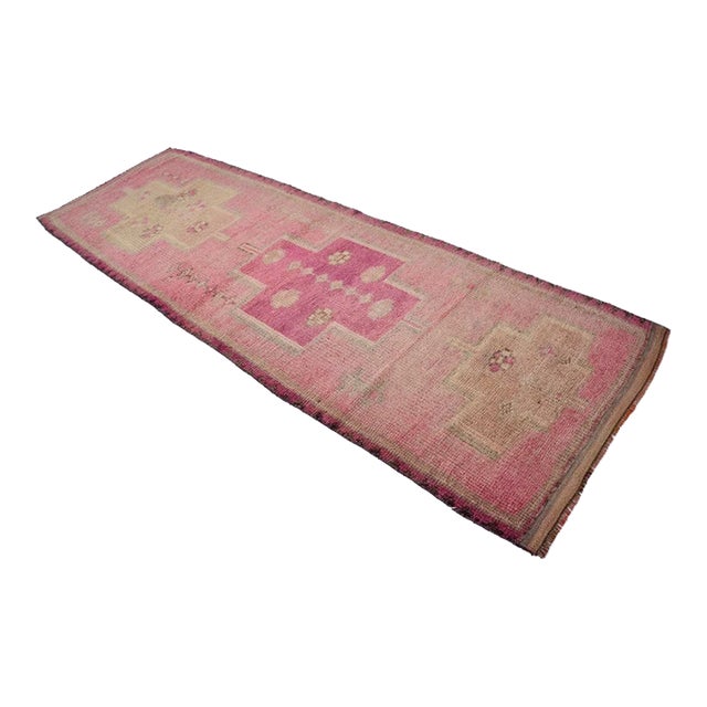 1950s Decorative Anatolian Handknotted Wool Runner For Sale