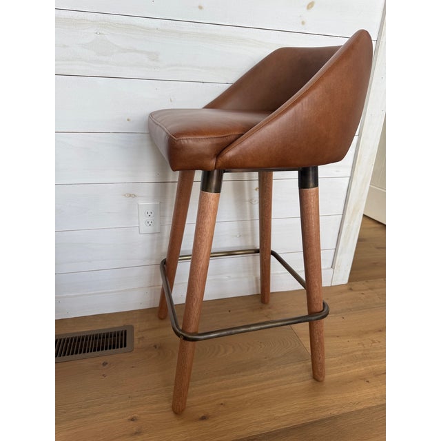 Brown Egg Designs Savannah Bronzed Steel and Leather Barstools by Ngala Trading For Sale - Image 8 of 15
