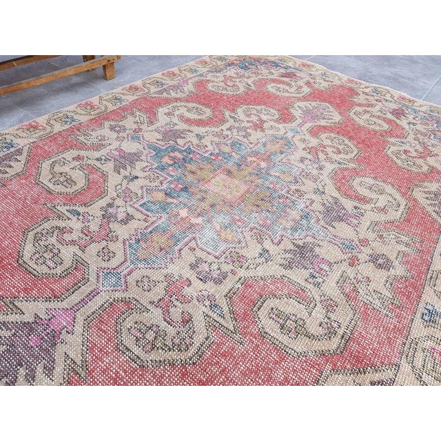 Turkish Nomadic Pastel Wool Aztec Oushak Rug, 1960s For Sale - Image 3 of 8