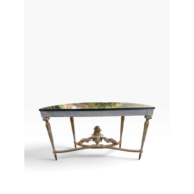 Wood Louis XVI-Style Giltwood Demi-Lune Console Table With Trompe-L’Œil Marble Top For Sale - Image 7 of 11