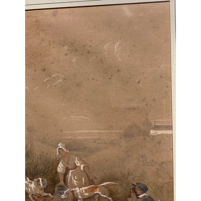 Brown French School Artist, Luncheon After the Hunt, Watercolor and Gouache, 1800s, Framed For Sale - Image 8 of 15