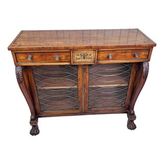 Regency Mahogany and Brass Inlaid Chiffonier Bookcase, 1820s For Sale