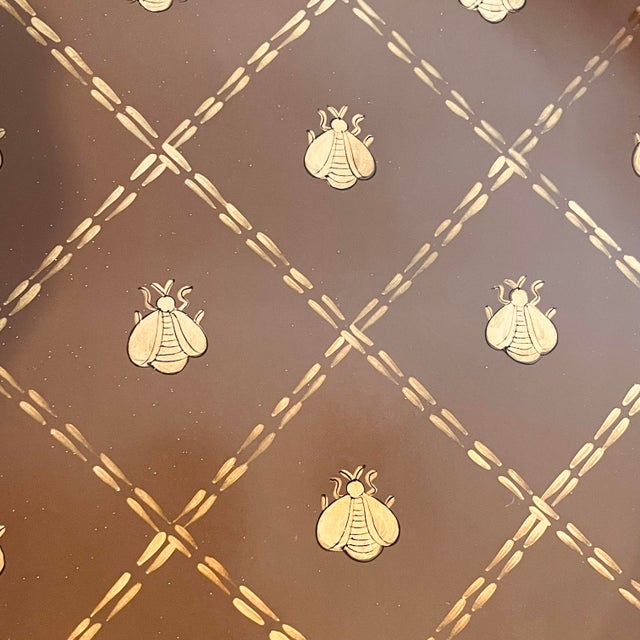 Late 20th Century Vintage French Tole Metal Toleware Gold Napoleonic Bee Large Tray, Ottoman Tray For Sale - Image 5 of 9