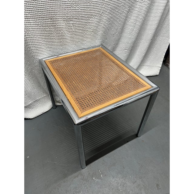 Milo Baughman 1970’s Tubular Chrome and Cane Attributed to Milo Baughman for Design Institute Coffee Table and End Table (Set) For Sale - Image 4 of 5