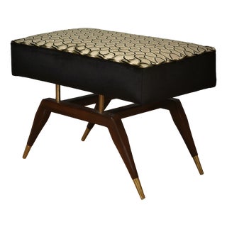 Velvet, Brass and Beech Ottoman in the style of Gio Ponti, 2000s For Sale