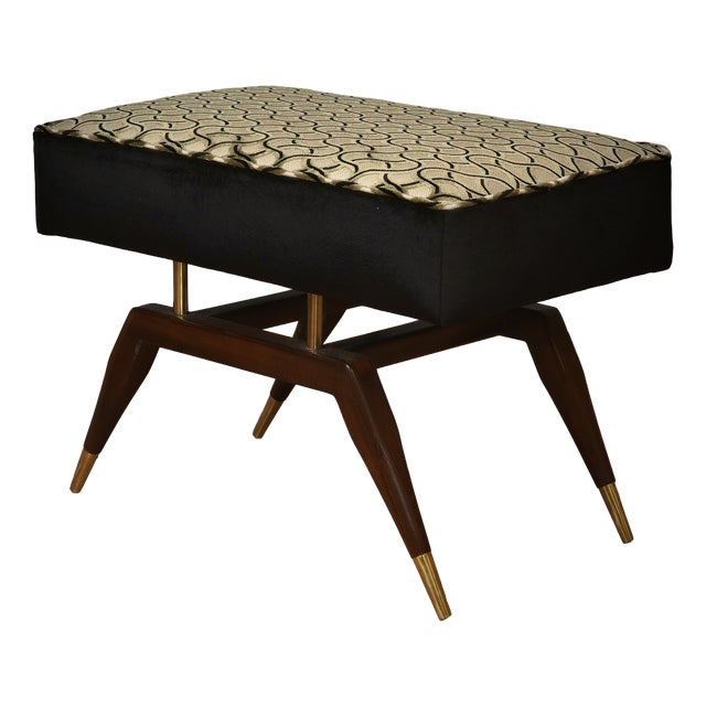 Velvet, Brass and Beech Ottoman in the style of Gio Ponti, 2000s For Sale