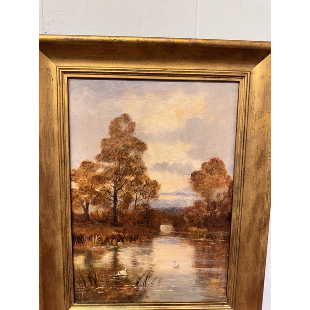 This is a beautiful English oil painting. The artist has captured the countryside of what looks to be late fall. The trees...