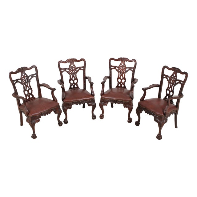 Set of 4 Maitland Smith Georgian Mahogany Armchairs For Sale