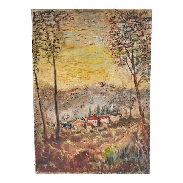 A. Sgherri, Landscape with Rural Houses, 1970s, Wood For Sale