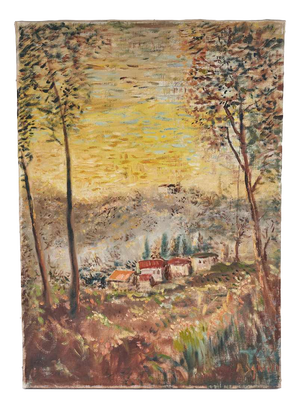 A. Sgherri, Landscape with Rural Houses, 1970s, Wood