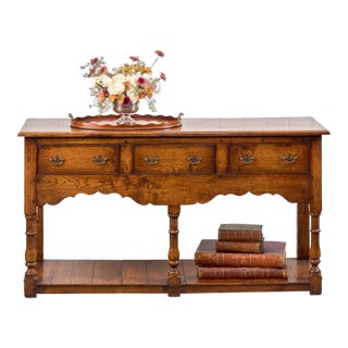 19th Century English Oak Dresser Base/Console With Scalloped Apron For Sale