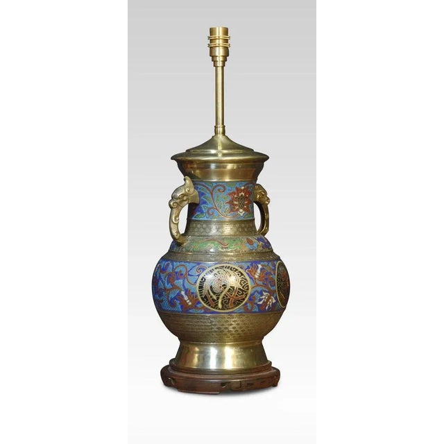 Chinese Cloisonne Twin Handled Table Lamp Base, 1920s For Sale - Image 6 of 6