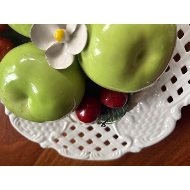 Ceramic Vintage Italian Capodimonte Hand-Painted Ceramic Fruit Basket & Lattice Tray Set For Sale - Image 7 of 7