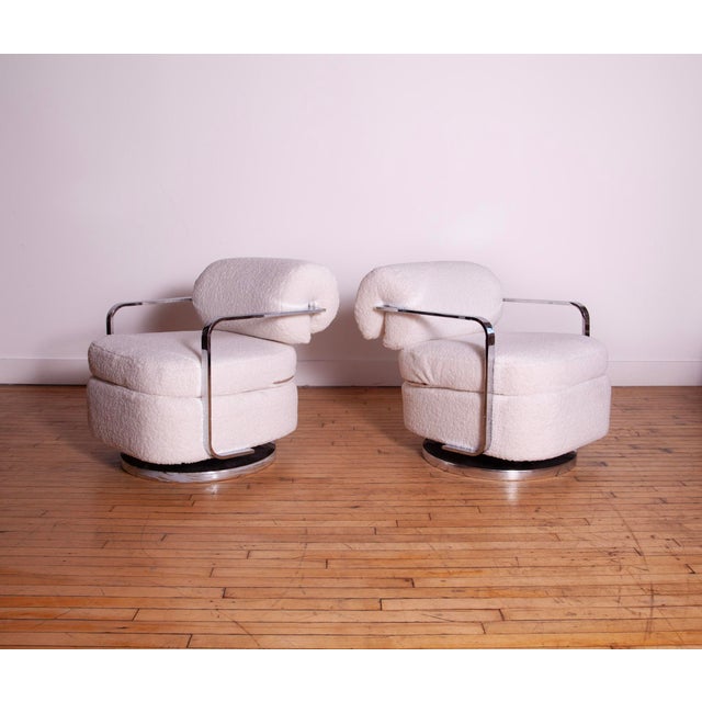 Metal Milo Baughman Swivel Lounge Chairs in Boucle, 1960s Modern Design For Sale - Image 7 of 10