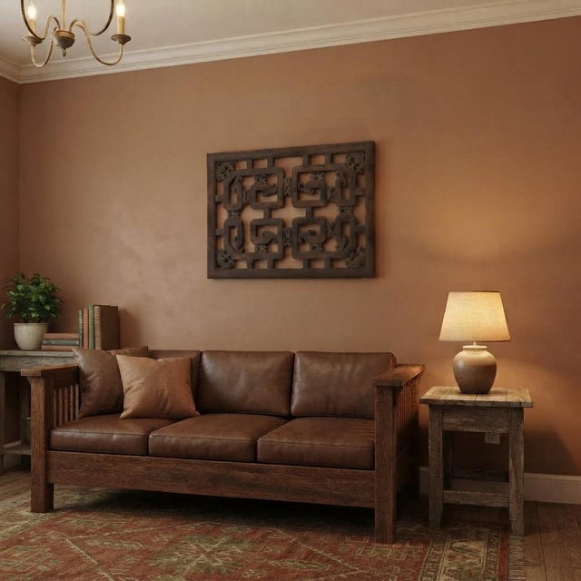 40" Vintage Dark Brown Geometric Fortune Bats Rectangular Wood Panel For Sale - Image 4 of 9