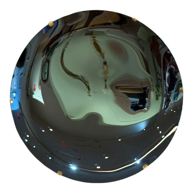 Contemporary, Modern Space Age Wall Mirror, Blue Concave Glass, Brass For Sale